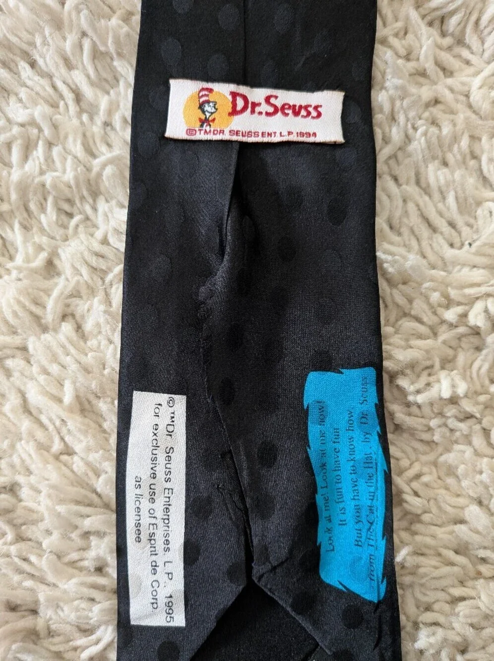 Dr. Seuss Vintage 90s Cat in the Hat Black Novelty Silk Tie